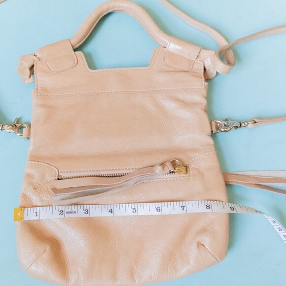 Foley + Corinna Tan Genuine Leather Foldover Zip Pocket Crossbody Small Purse - Picture 9 of 10